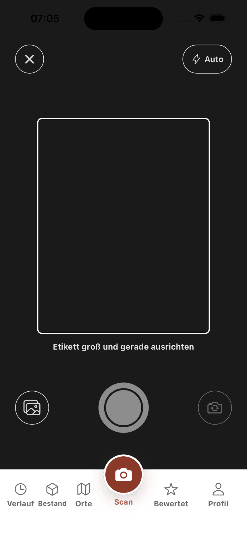 Wein Scanner Kamera mit Etikett im Scan-Rahmen
